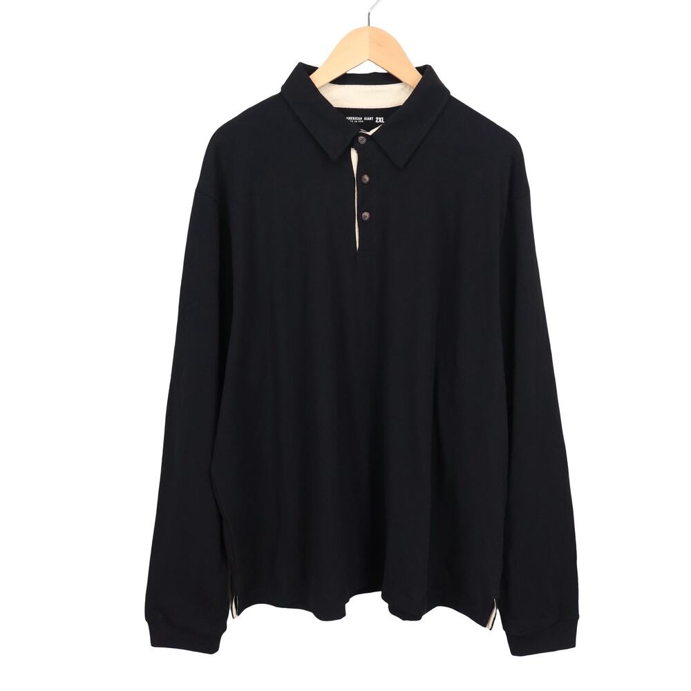 NWOT American Giant Men's Premium Slub Long Sleeve Polo Shirt In Black Size XXL